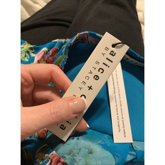 alice olivia New Authentic Blue Pink Summer Bliss Long Sleeve Top Blouse Xs - Picture 10 of 12